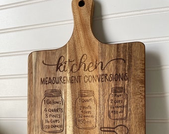 Acacia Cutting Board Kitchen Measurements | Kitchen Conversions | Charcuterie | Wedding | Housewarming | Chef | Engraved | Wood | Decor