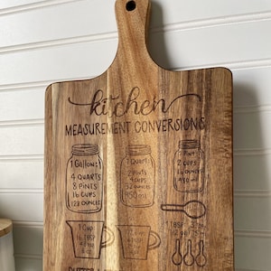 Acacia Cutting Board Kitchen Measurements | Kitchen Conversions | Charcuterie | Wedding | Housewarming | Chef | Engraved | Wood | Decor