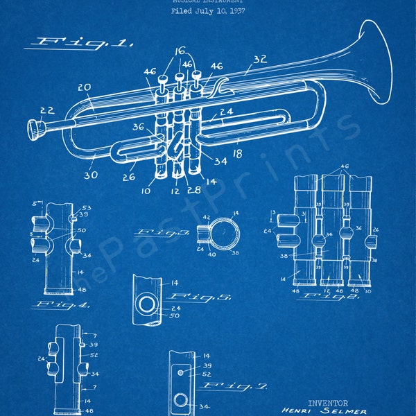 Trumpet Printable | Trumpet Art | Trumpet Print | Trumpet Poster | Music Decor | Patent Print | Patent Art | Patent | Musician Gift | Music