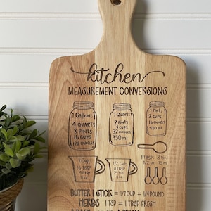 Cutting Board Kitchen Measurements | Kitchen Conversions | Charcuterie | Wedding | Housewarming | Chef | Engraved | Wood | Kitchen Decor
