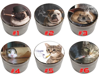 Cali Factory - Cat & Dog Smocking Design 63mm Large Size Zinc Alloy 4 piece Premium Grinder