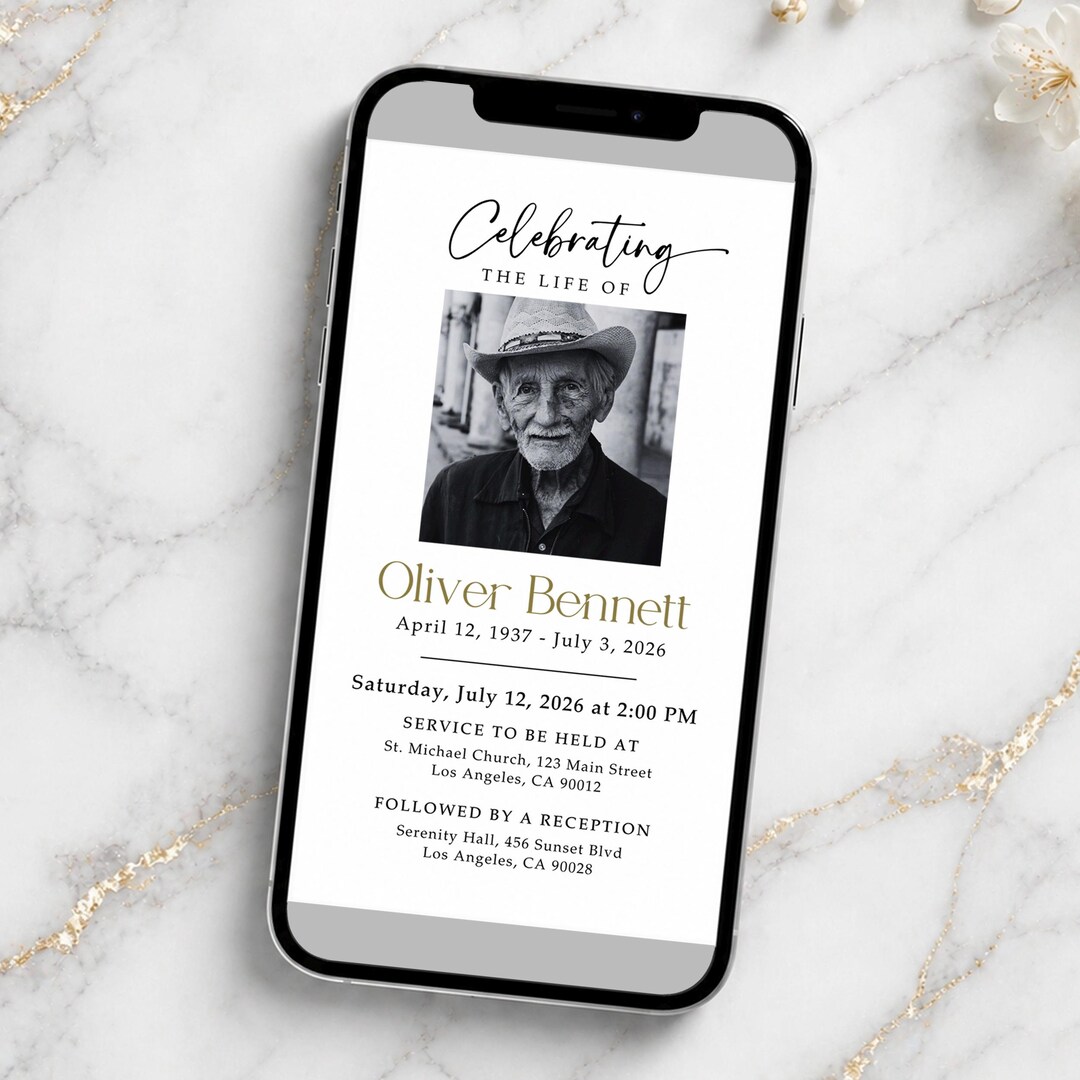 Digital Funeral Invitation Template | Celebration of Life Evite ...