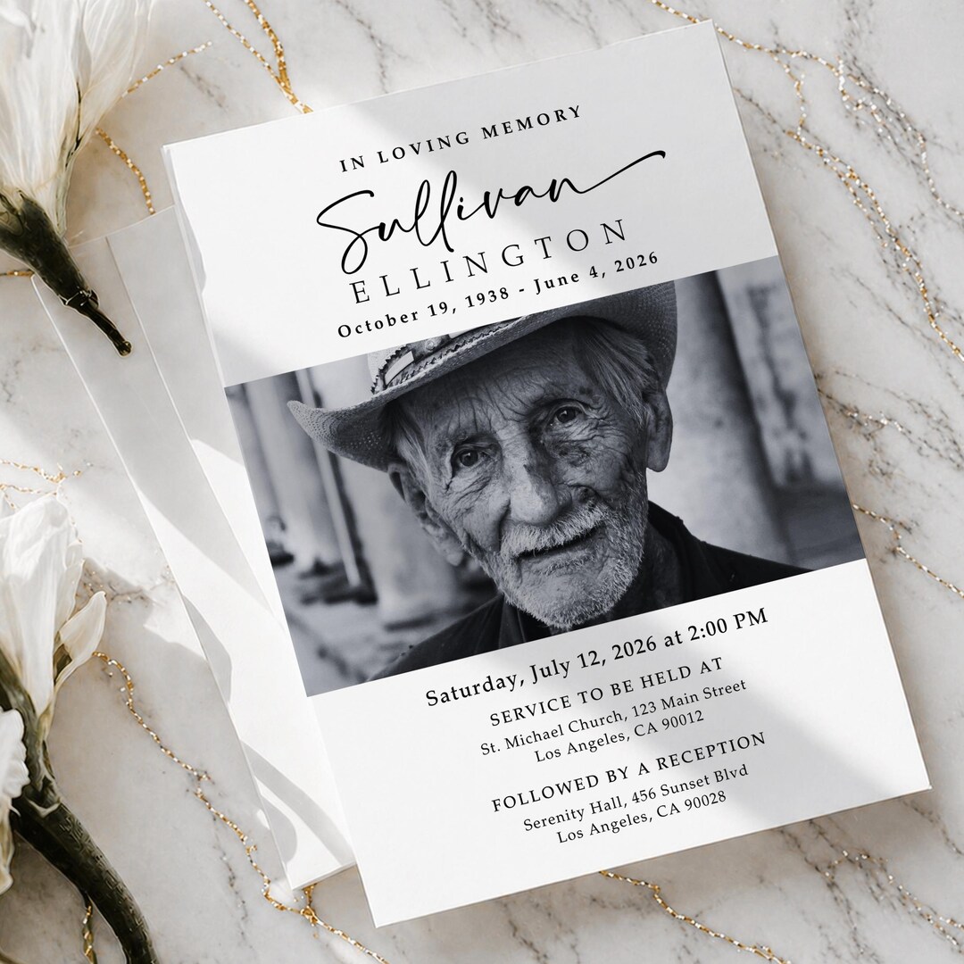 Elegant Funeral Invitation Canva Template | Minimal Memorial Invitation ...