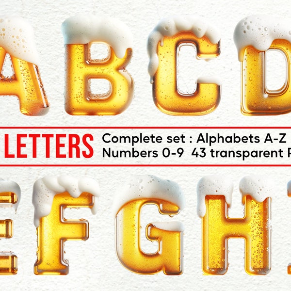 Beer Alphabet & Doodles: Clipart Set with PNG Letters, Numbers, Decorative Elements for Commercial Use