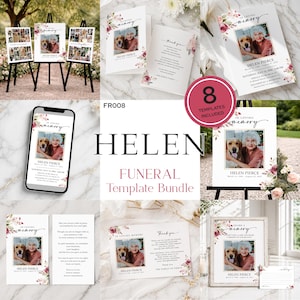 Dusty Rose begravningspaket Canva-mall | Elegant blomsterminnesset | Livets hyllningspaket (FR008)