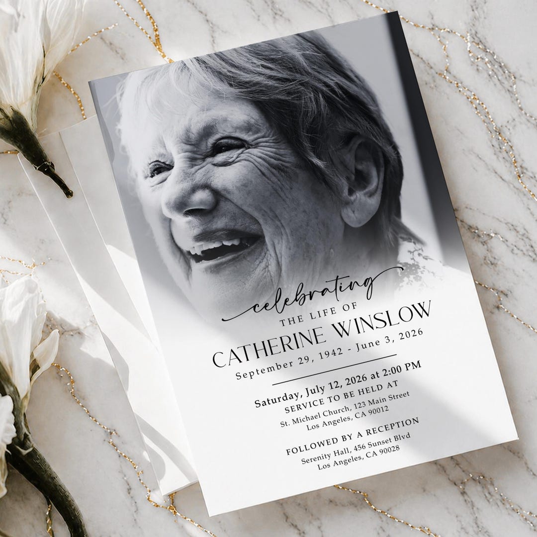 Celebration of Life Funeral Invitation Canva Template | Minimal ...