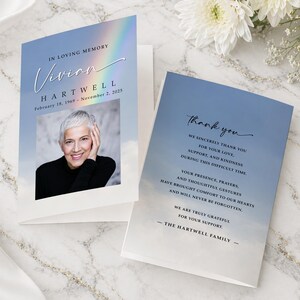 Modello per programma funebre "Arcobaleno Celeste" / Programma per la celebrazione della vita in Canva / Libretto commemorativo modificabile (FR015)