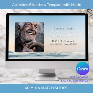 Mall för modern begravningsbildspel med musik | Heaven Sky Celebration of Life Memorial Video Canva redigerbar (FS009)