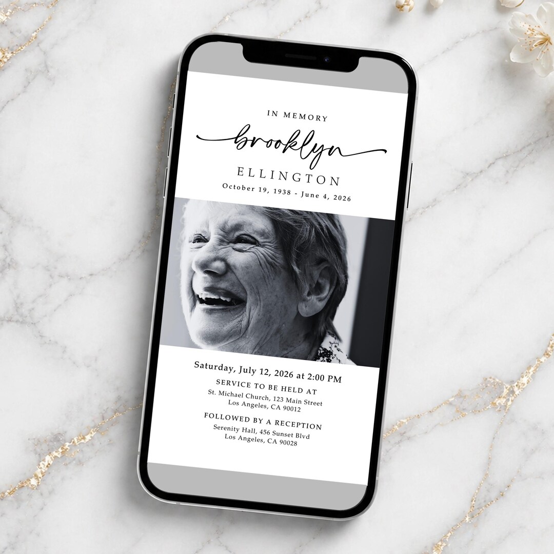 Modern Digital Funeral Invitation Canva Template | in Loving Memory ...