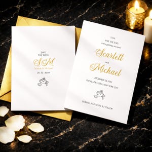 Elegante save-the-date canvassjabloon | Luxe gouden huwelijksaankondiging | Minimalistische moderne trouwkaart (bd004)