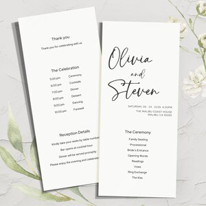 Modello Canva per programma di matrimonio in stile moderno / Cronologia della cerimonia in calligrafia minimalista / Biglietto di nozze fai-da-te modificabile (bd007)