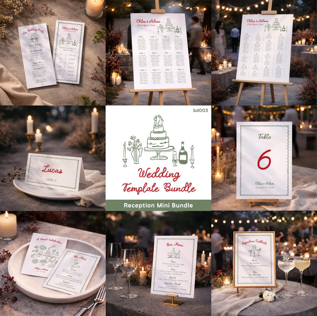 Reception Program Cards Reception Mini Bundle – Wedding Program, Seating Chart, Place Cards ...