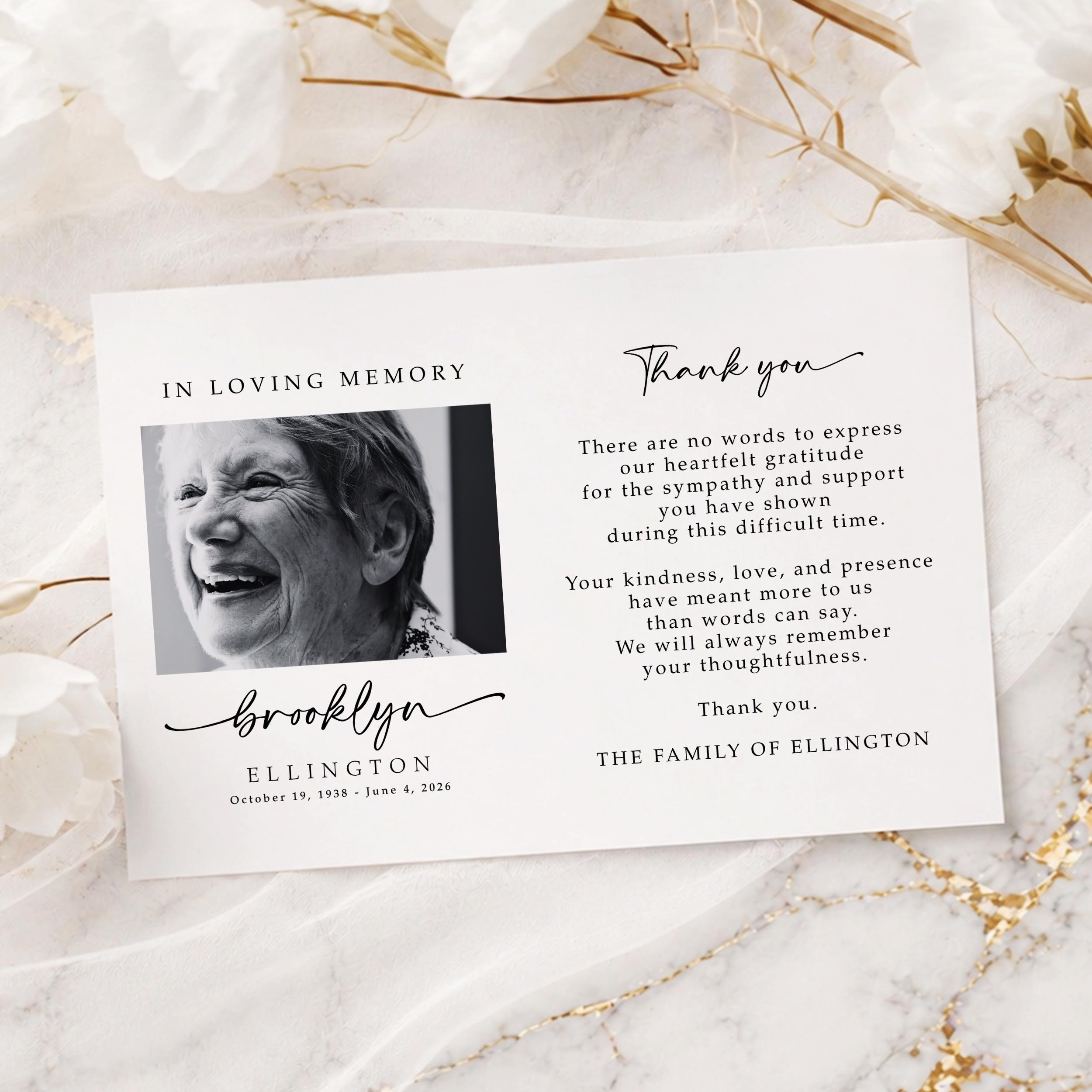 Modern Funeral Thank You Card Canva Template | in Loving Memory Card ...
