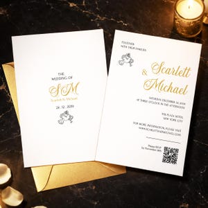 Luxury Minimalist Wedding Invitation with QR Code Canva Template | Elegant Wedding Invite, Editable DIY Wedding Card (bd004)