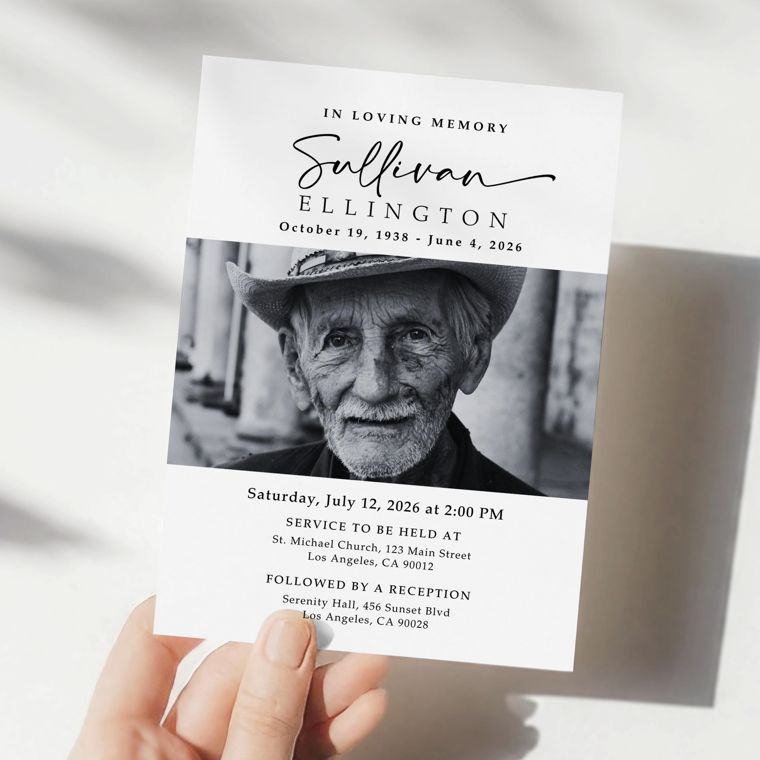 Elegant Funeral Invitation Canva Template | Minimal Memorial Invitation ...