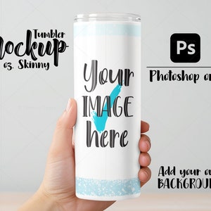 20oz Skinny Tumbler PSD Mockup | Transparent & Smart Object | Customizable Handheld Tumbler Mockup