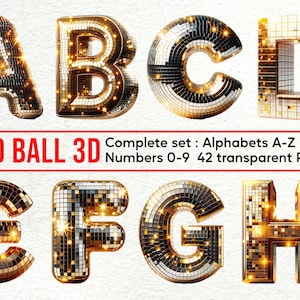 Disco Ball 3D Alphabet & Doodles: Clipart Set With PNG Letters, Numbers ...