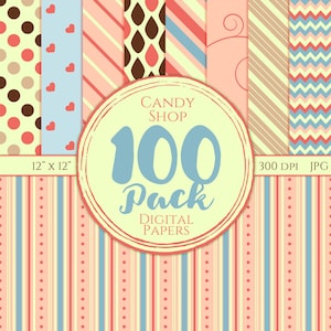 Digital Paper 100 Pack - Candy Shop - Commercial Use