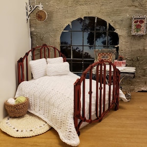 Miniature dollhouse wrought iron style bed unfinished or finished 1:12 scale queen
