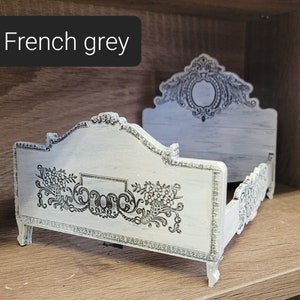 Elegant Miniature Dollhouse French Engraved Bed Frame real hardwood 1:12 Scale Old World Styling Unfinished or Finished Full or Queen