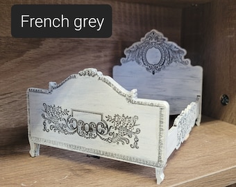 Elegant Miniature Dollhouse French Engraved Bed Frame real hardwood 1:12 Scale Old World Styling Unfinished or Finished Full or Queen