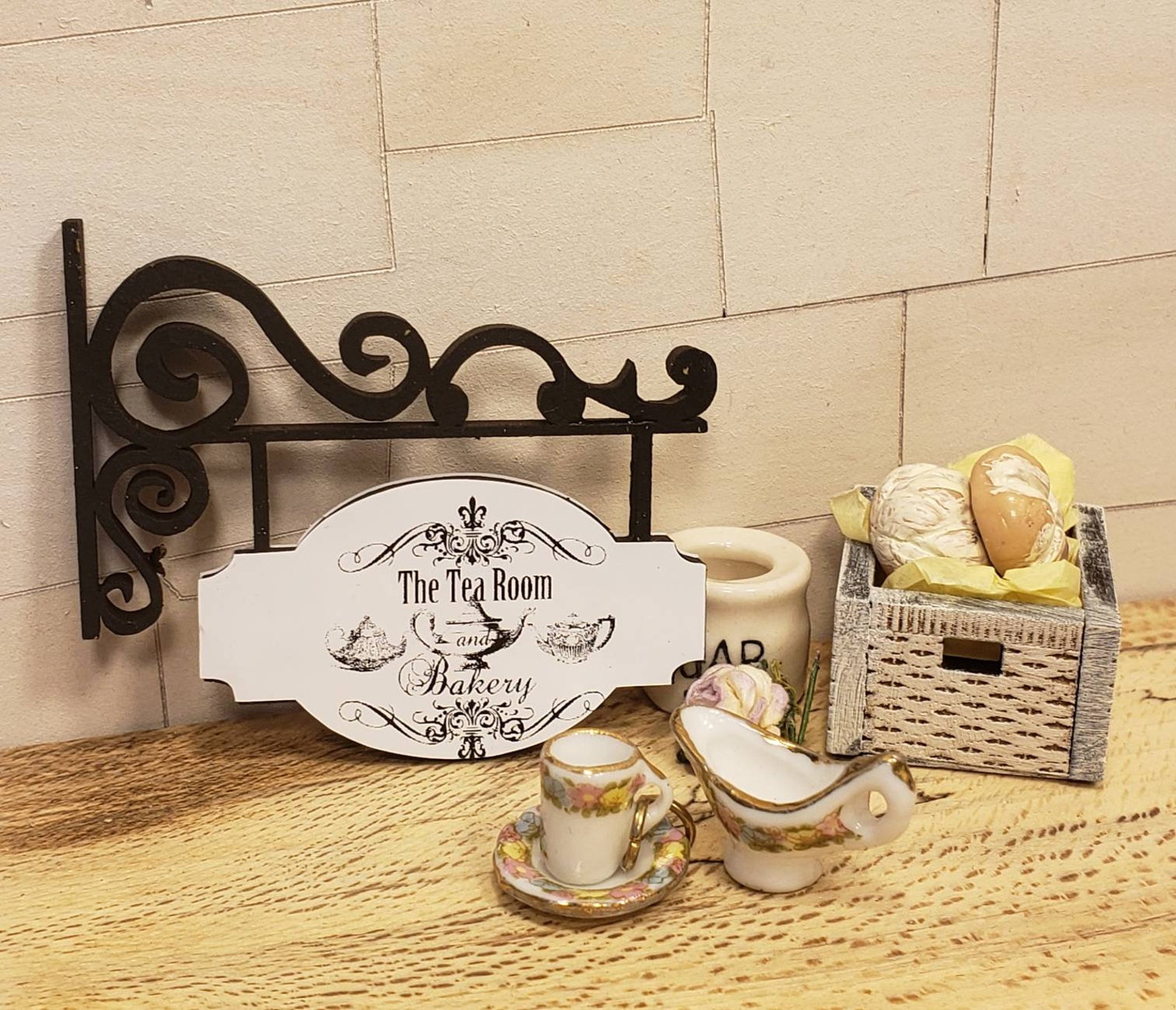 Miniature Dollhouse Tea Room and Bakery Sign With Wrought Iron Etsy