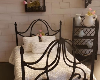 1:12 scale Miniature dollhouse wrought iron style double bed  unfinished or finished. Available other scales