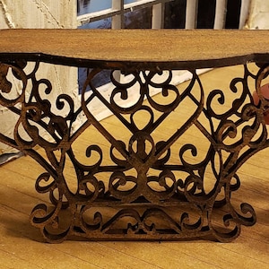 Lovely Miniature Dollhouse Wrought Iron Style Scrollwork look side table. Top Unfinished wood.  1:12 Scale