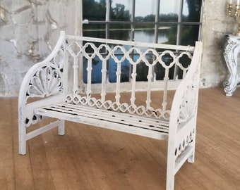 Miniature dollhouse wrought iron style bench 1:12 scale white or black finish