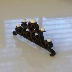 Miniature dollhouse rustic walnut candelabra with acrylic candles for mantle or table 1:12 scale image 4