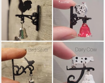Miniature dollhouse wrought iron style dinner bell Chicken or Bird style 1:12 scale