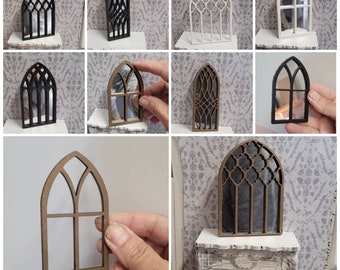 1/6 Sized Miniature Dollhouse Gothic Style Window mirror 1:16 Scale Unfinished, Black, White or Bronze