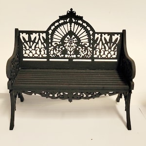 Miniature dollhouse wrought iron style bench 1:12 scale white or black finish