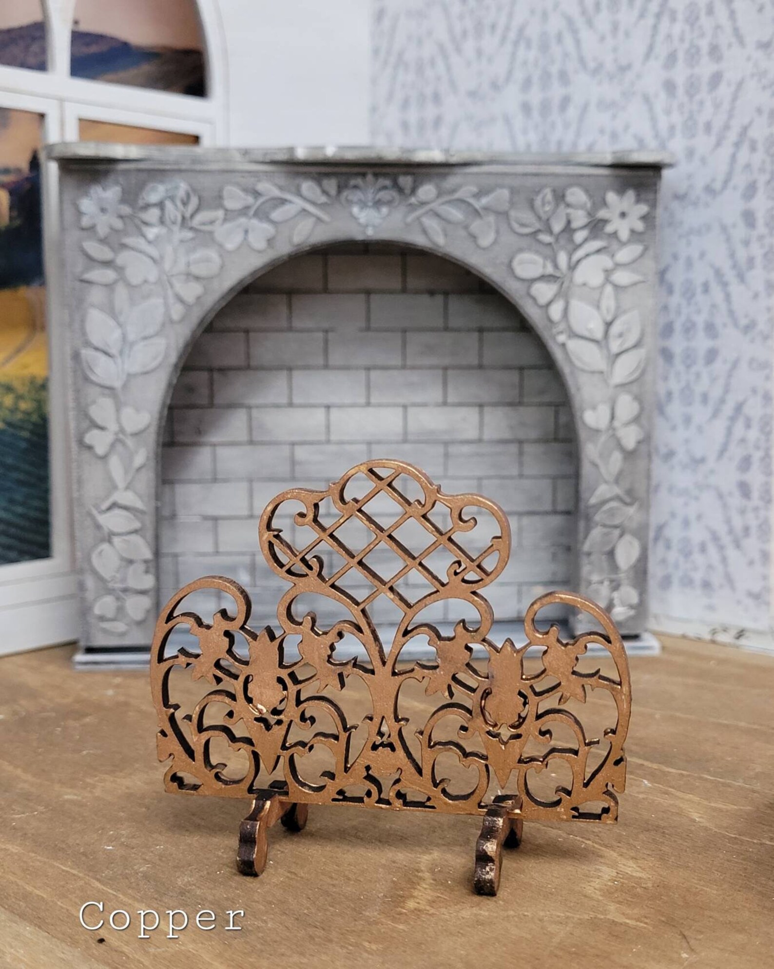 Miniature Dollhouse Fireplace Screen in Wrought Iron Style 1:12 Scale