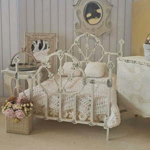 1:12 scale Miniature dollhouse wrought iron style double bed made from wood  unfinished or finished. Available other scales. KIT avaialable