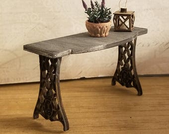 Miniature Dollhouse petite console table with lattice legs unfinished or French Grey 1:12 scale