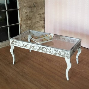 1:12 scale Miniature dollhouse coffee table with floral accents and acrylic top
