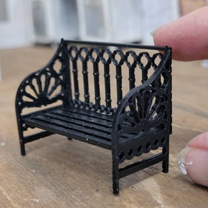 Half scale Miniature dollhouse wrought iron style bench 1:24 scale white or black finish