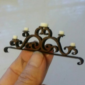 Miniature dollhouse rustic walnut candelabra with acrylic candles for mantle or table 1:12 scale image 3