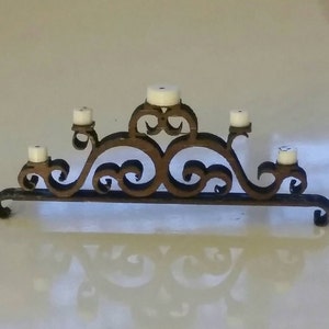 Miniature dollhouse rustic walnut candelabra with acrylic candles for mantle or table 1:12 scale