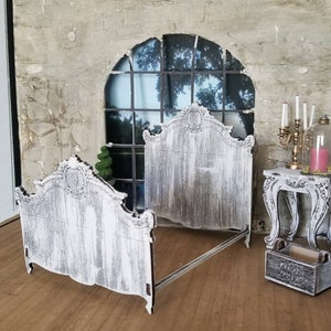 Miniature Dollhouse 1:12 scale full Rococo bed  French Grey Finish or unfinished