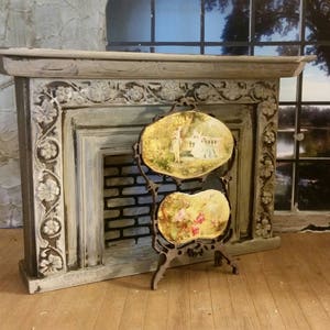 Miniature Dollhouse 1:12 scale reproduction of antique Fireplace screen Bronze metal look with Pictures. Available unfinished