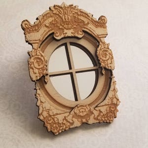 Miniature dollhouse window and dormer elegantly engraved 1:12 scale