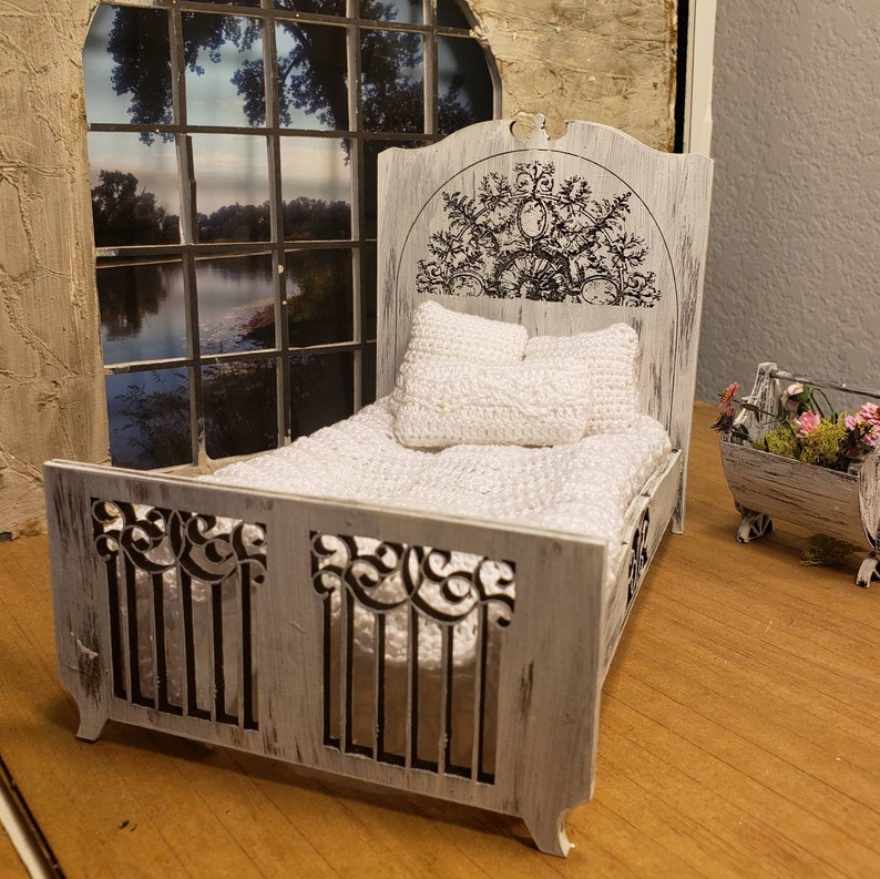 Miniature dollhouse engraved French style twin bed 112 scale Etsy