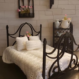 1:12 scale Miniature dollhouse wrought iron style double bed made from wood  unfinished or finished. Available other scales.  Bedding not in