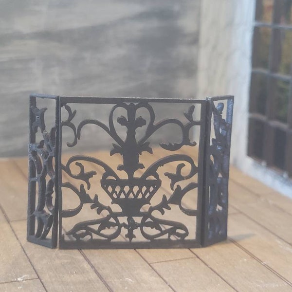 Half scale Miniature dollhouse wrought iron style fireplace screen 1:24 scale