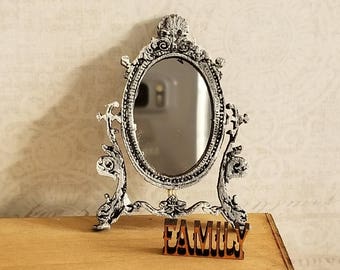 Miniature Dollhouse French style vanity mirror 1:12 scale or HALF Scale unfinished or Chalky French Grey , aged bronze or white