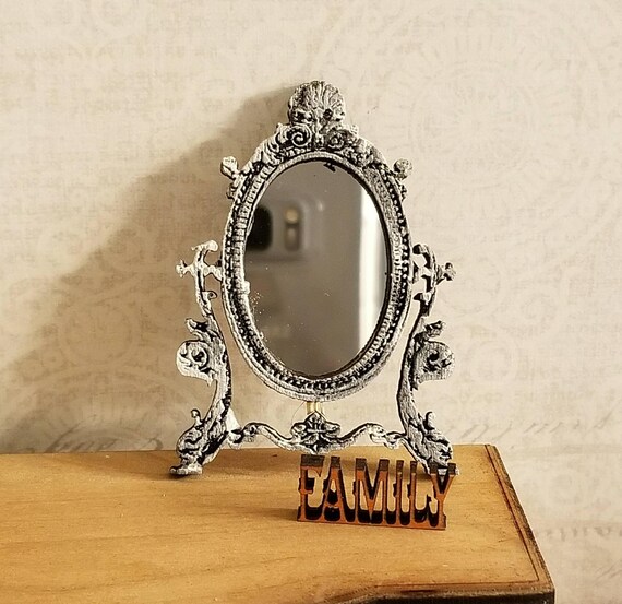 Miniature Dollhouse French Style Vanity Mirror 1 12 Scale Unfinished Or Chalky Grey Aged Bronze White