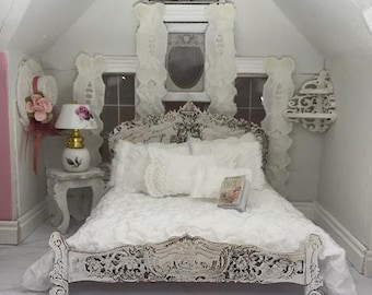 Miniature Dollhouse Queen bed reproduction of Rococo Bed 1:12 Scale Unfinished or White