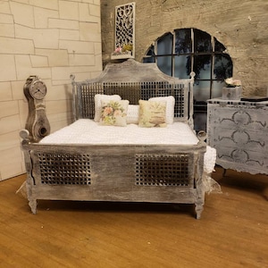 Miniature dollhouse French rattan style bed 1:12 scale